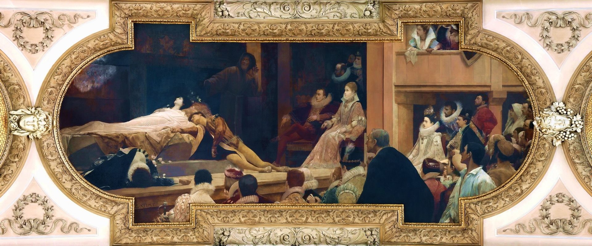 Гycmaв Климт. Спектакль Венского театра, сцена гибели Ромео и Джульетты. Густав Климт — широко известный австрийский художниц, основоположник модерна в австрийской живописи. Главным предметом его живописи было женское тело, и большинство его работ отличает откровенный эротизм…