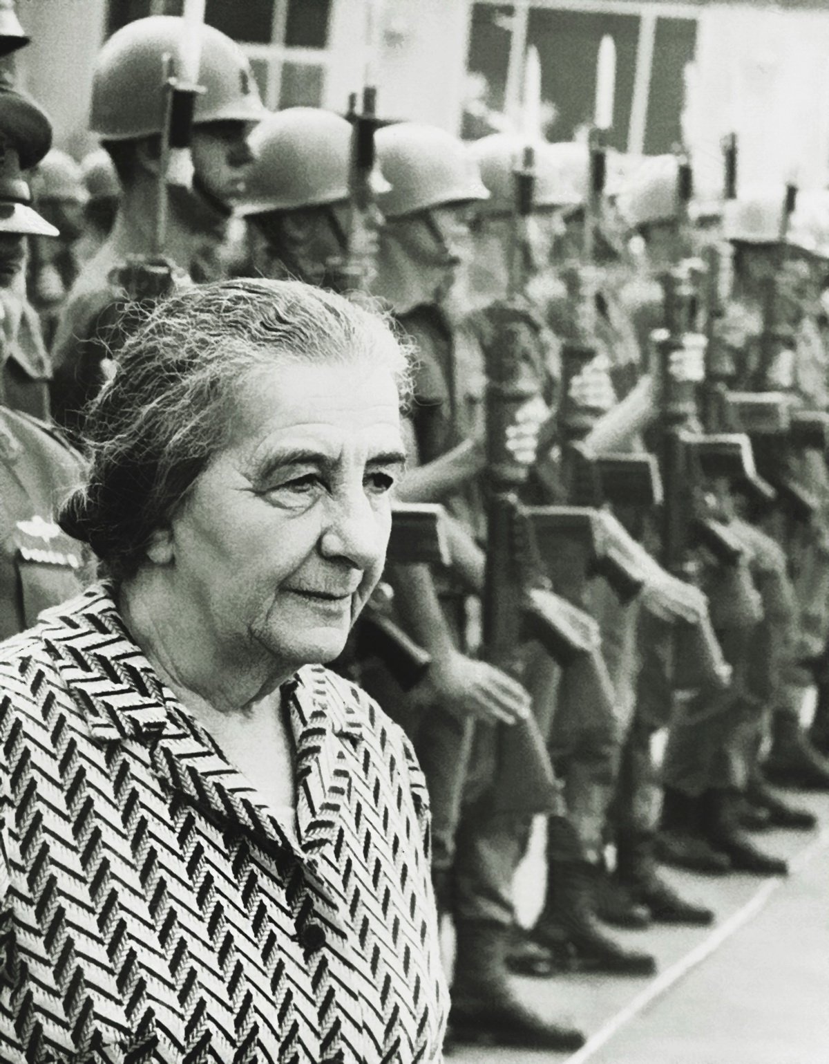 November 17, 1971 of Israel former Prime Minister Golda Meir inspecting Israeli troops on the Golan Heights